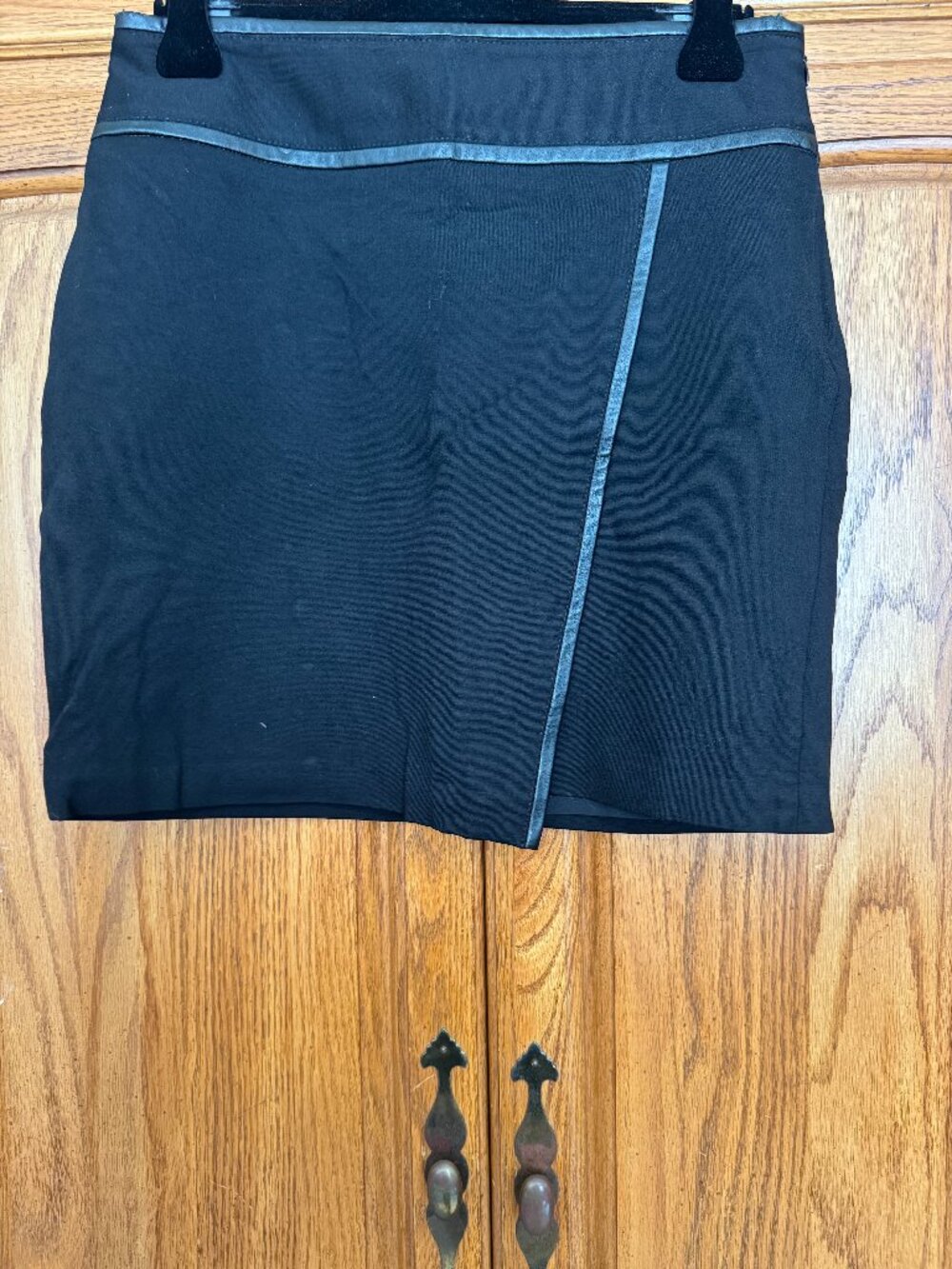 White House Black Market Black Mini Skirt with Faux-Leather Trim